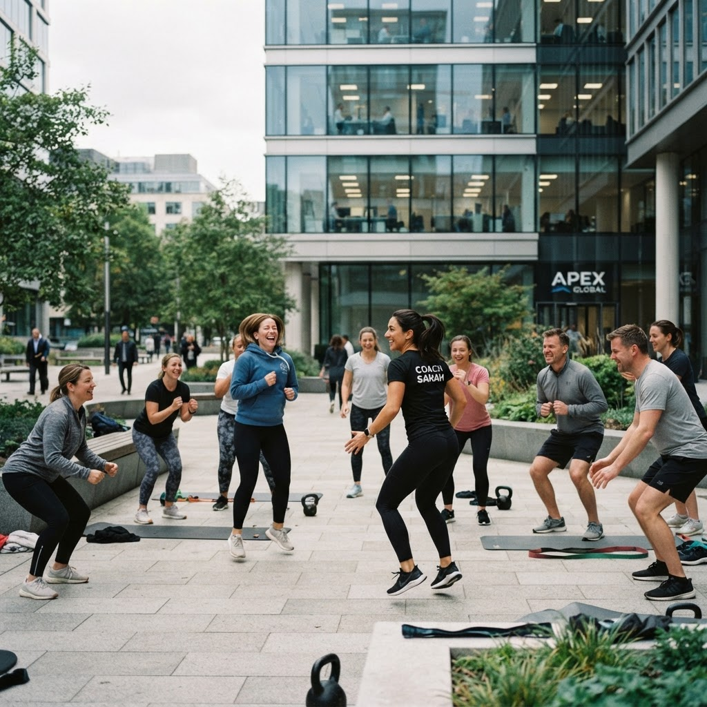 Medewerkers doen een bootcampsessie op locatie bij hun kantoor